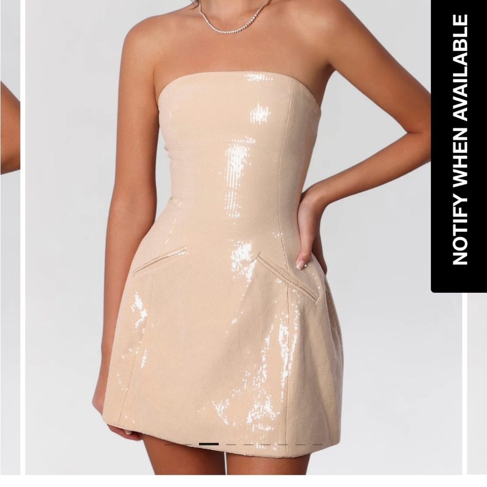 NUDE SEQUIN STRAPLESS A-LINE POCKET MINI DRESS - SMALL